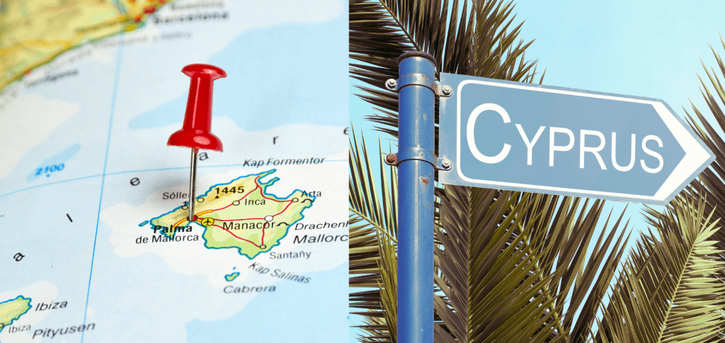 La palma (Mallorca) Karte sowie Zypern Schild